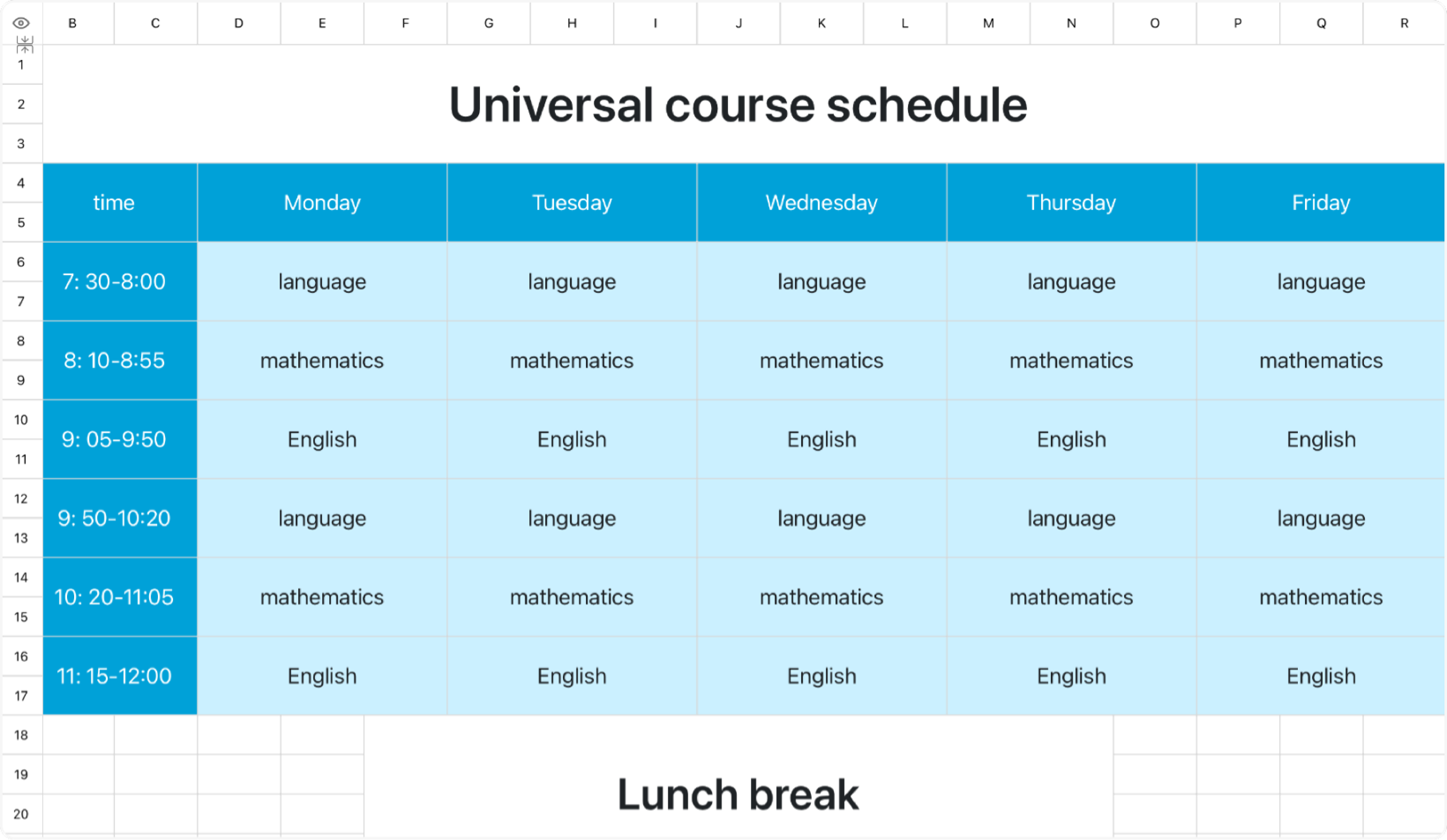 Universal course schedule 1